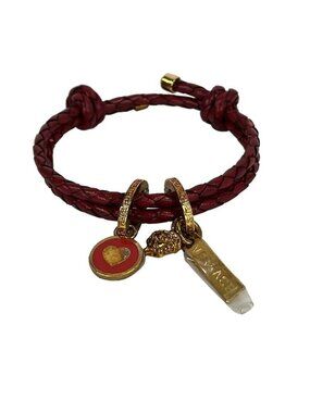 Versace Bracelet Leather Red Gold Medusa Braided Heart All Love Is